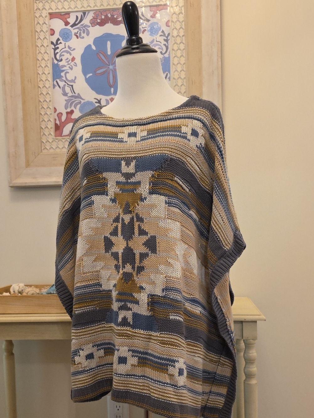Orvis Striped Knit Sweater in Blue, Tan & Cream